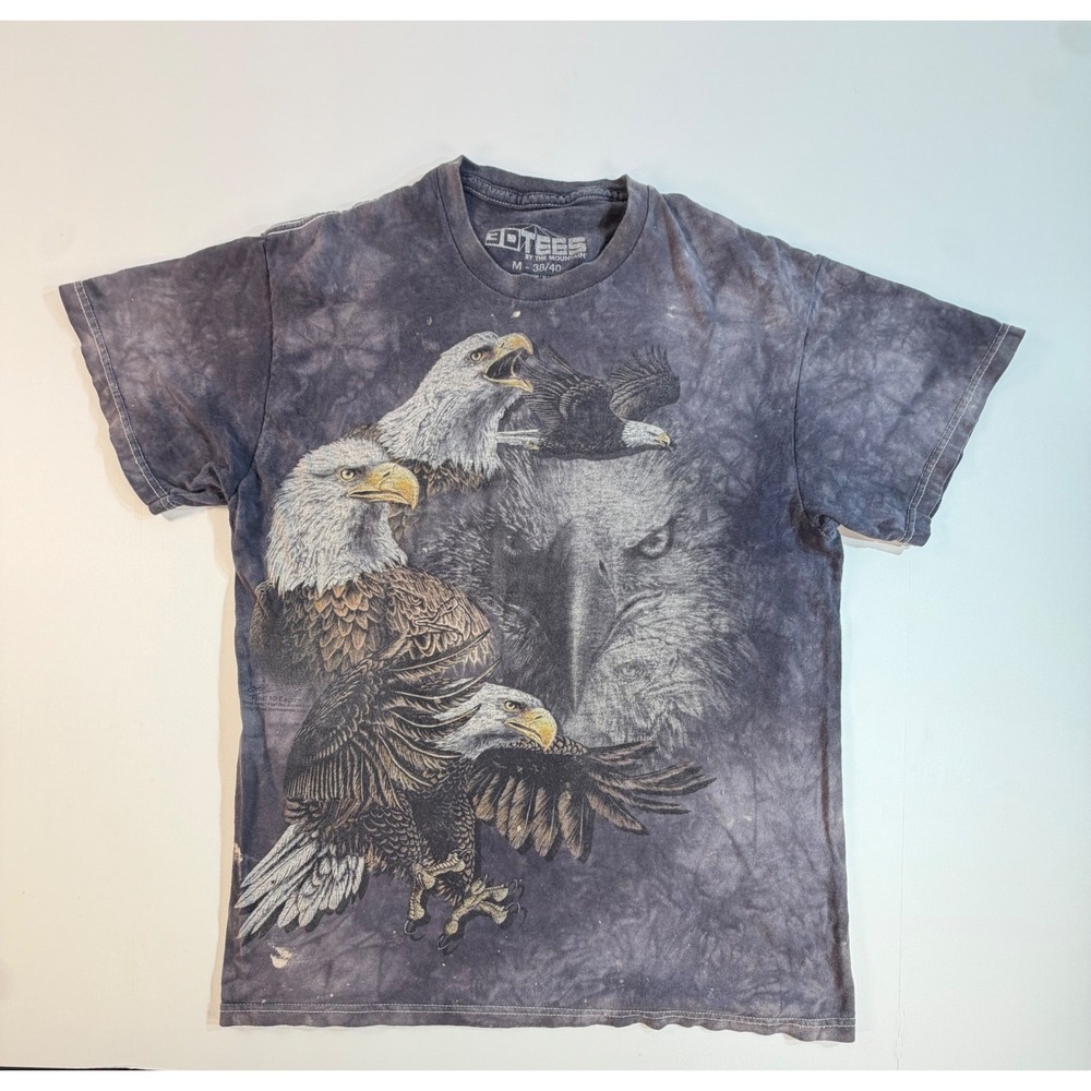 The Mountain 3D Tees Bald Eagle Graphic T-Shirt Grey Tie Dye Men's Medium